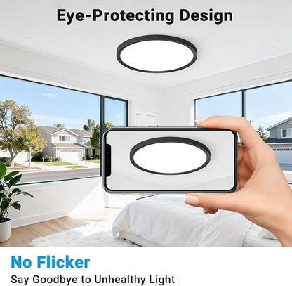 2 Pack LED Flush Mount Ceiling Light,12Inch 24W,3000K/3500K/4000K/5000K/6500K 5 Color Temperatures Ceiling Light Fixture for Kitchen Porch Hallway Bedroom Bathroom and Closet,Black