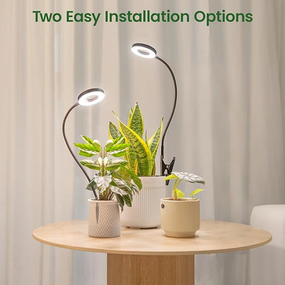LORDEM Grow Lights for Indoor Plants, 2 in 1 Full Spectrum Plant Light with 360° Gooseneck, 48 LEDs, Auto Timer 6/8/12/16H, 3 Lighting Modes,5 Brightness Levels for Small Plants, 2Pack Black