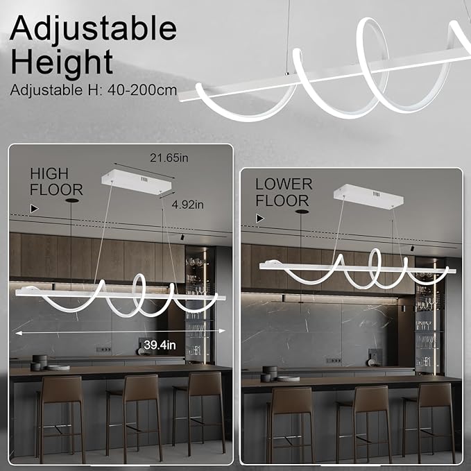 Modern LED Pendant Light Fixture,47.24inch Modern Chandelier Light Fixtures Dimmable with Remote 3000K-6500K Adjustable Color Temperature Brightness,Modern Kitchen Island Lighting for Dining Room