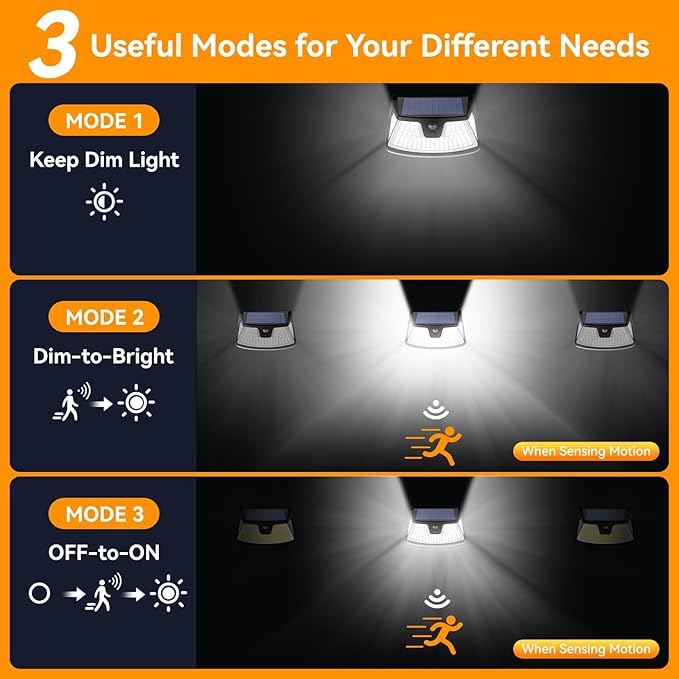 BUCASA 152LED Solar Motion Light Outdoor 850LM Super Bright 3-Mode Motion Sensor Lights Outdoor IP65 Waterproof 270° Wide Security Light Solar Powered Flood Lamp for Garden Wall Fence Garage（4 Pack）