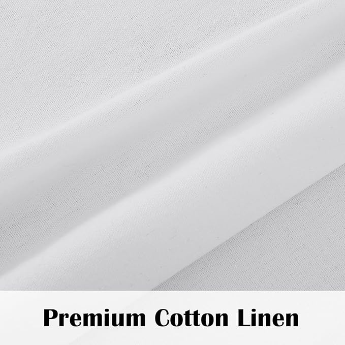 FRAMICS Farmhouse Cotton Linen Curtains for Living Room, Boho Button Curtains 63 inch Length, Rustic Country Linen Window Curtains for Bedroom, Rod Pocket Drapes, 52 x 63 Inch, White and Linen