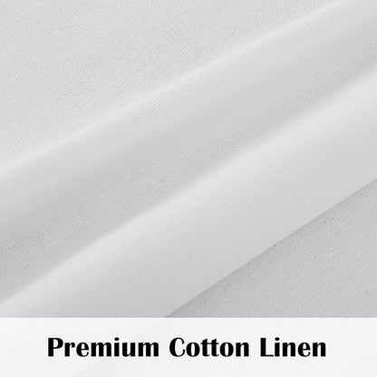 FRAMICS Farmhouse Cotton Linen Curtains for Living Room, Boho Button Curtains 63 inch Length, Rustic Country Linen Window Curtains for Bedroom, Rod Pocket Drapes, 52 x 63 Inch, White and Linen