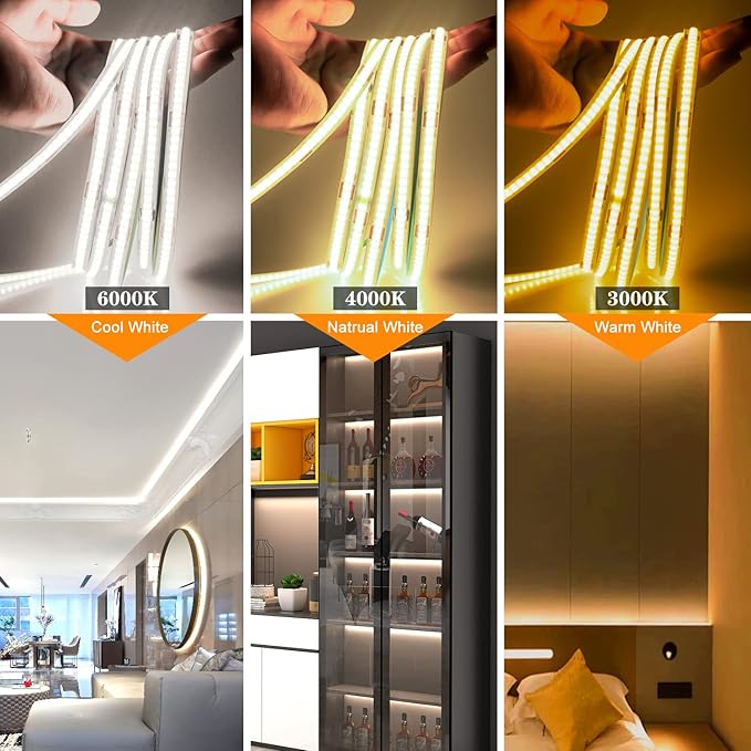 Battery Powered COB Led Strip Lights, 4.92Ft Battery Operated 6000K Cool White LED Strip Light, High Brightness Flexible LED Tape Lights for TV, Cabinet, Bedroom, Party, Home DIY Decoration