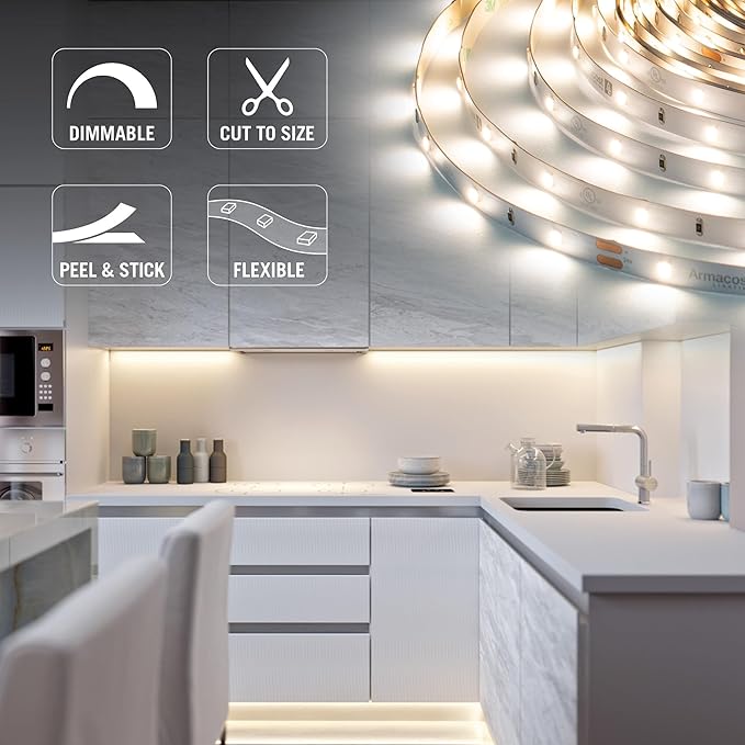 Armacost Lighting RibbonFlex Pro 24V White LED Strip Lights 30 LED/m, 4000K, 16.4 ft 154230