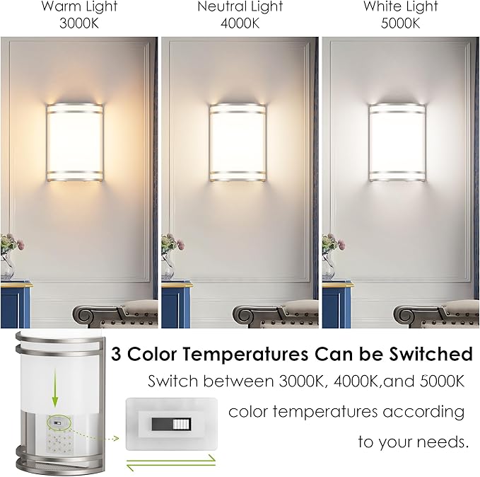 Aipsun Modern Wall Sconces 15W LED Indoor Hardwired Dimmable 3000K 4000K 5000K Wall Lights for Living Room Hallway Bedroom (Brushed Nickel)