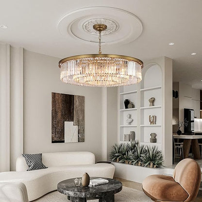 Large Crystal Chandelier Modern Luxury Pendant Ceiling Lights Fixture Antique Gold Chandelier for Dining Room Living Room 12-Lights 3-Tier Raindrop Chandeliers Lighting (Gold, Dia 31 Inch)