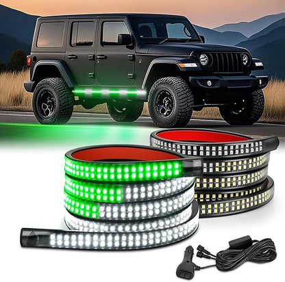 Nilight 2PCS 70 Inch Emergency Strobe Light Strip 1125 LED Running Board Lights Green White Flexible Side Flashing Warning Caution Safety Waterproof for Truck Construction Vehicles Pickup