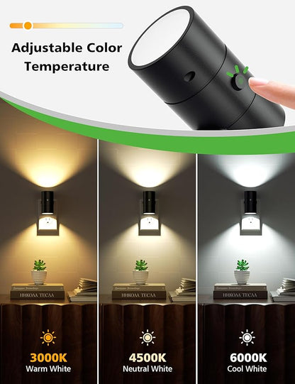JOFIOS Night Lights Plug Into Wall,3 Color Temperatures LED Night Light Plug in,Dusk to Dawn Sensor,0-100LM Adjustable Brightness,Dimmable Night Lights for Hallway Bathroom Stair Bedroom,8 Pack