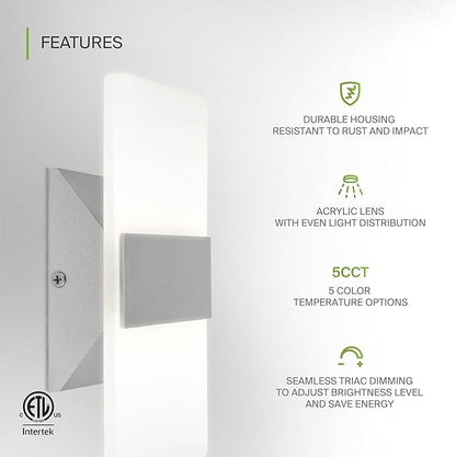 ASD 8 Inch Indoor LED Wall Sconce - 10W 2700K-5000K Dimmable Brushed Nickel Wall Sconce Lights for Living Room, Bedroom, Bathroom, Hallway - Modern Wall Sconces Hardwired, ETL Interior Light, Set of 2