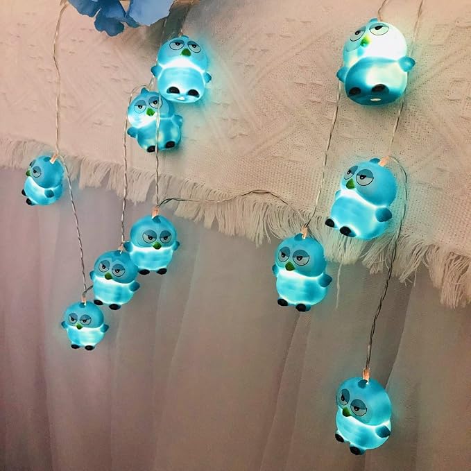 5.4 FT Owl String Lights,10 LED Christmas Owl Fairy Light Battery Operated for Home Party Camping Blue Owl Decoration (Blue Owl)