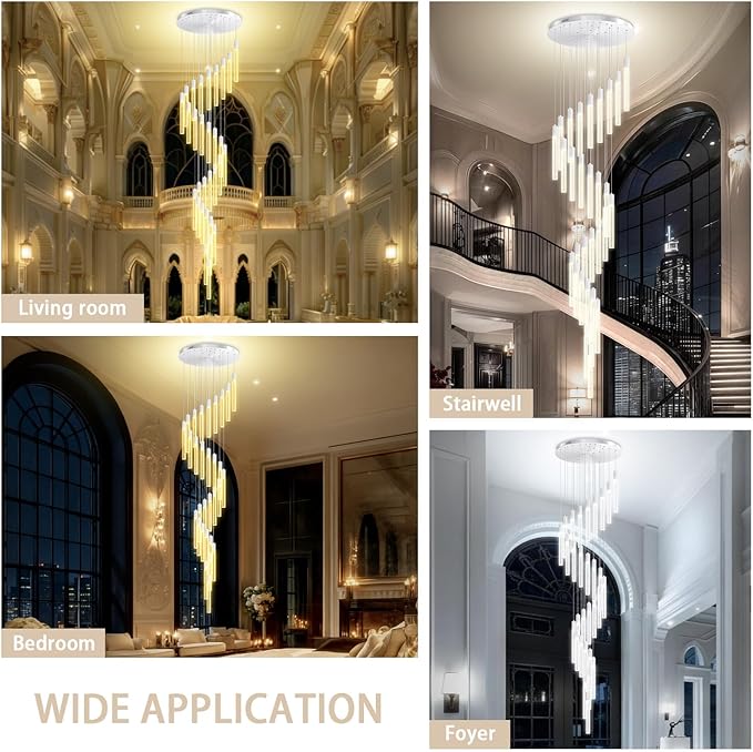 D28inxH177in Long Crystal Column Chandelier Large Staircase Chandelier for High Ceiling 30-Light Dimmable LED Pendant Lighting Foyer Entryway Light Source is Replaceable