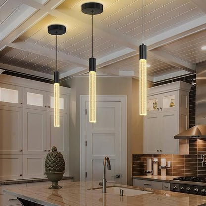 Modern Black Crystal Column Pendant Light Kitchen Island Dimmable LED Lighting Adjustable Hanging Pendant Lighting