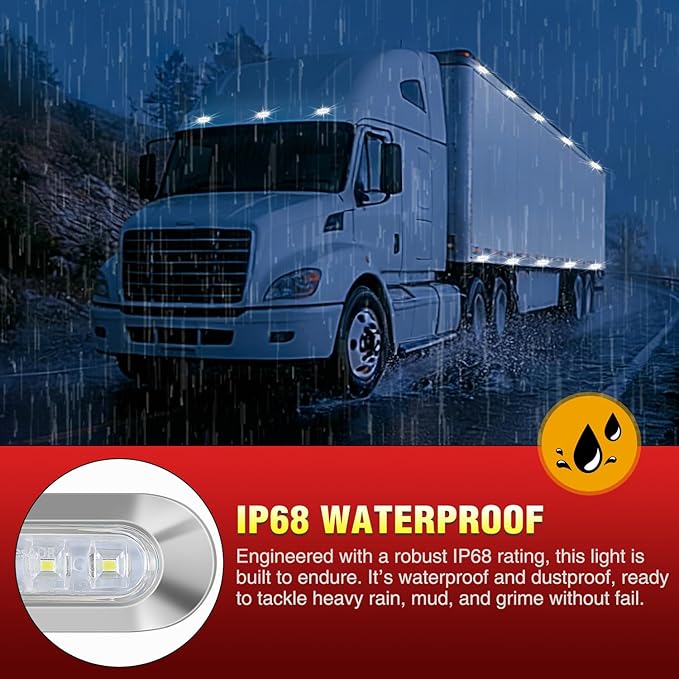 Nilight 10PCS White Oval Side Marker Lights 4 LED 3.7 Inch Clearance Lamp IP68 Waterproof DC 12-24V with Chrome Bezel Universal for Car Auto Truck Bus Trailer Boat Deck