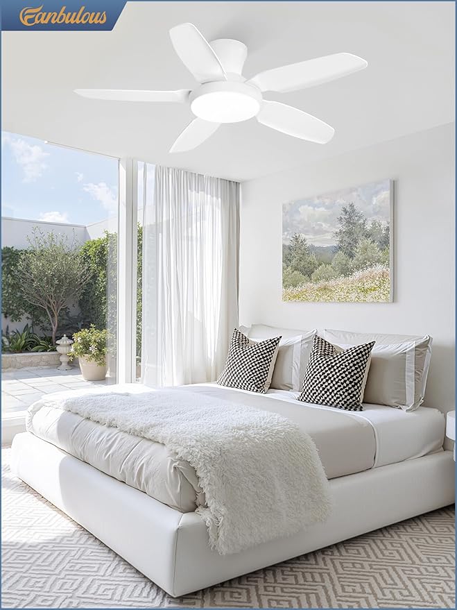 Fanbulous Ceiling Fans with Lights, 42 inch Low Profile Flush Mount Ceiling Fan with Remote/APP Control,Black Modern Ceiling Fan with LED Light for Bedroom Indoor Outdoor-LED Dimmable, 3CCT, 6 Speeds