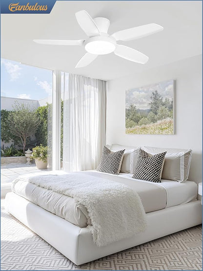 Fanbulous Ceiling Fans with Lights, 42 inch Low Profile Flush Mount Ceiling Fan with Remote/APP Control,Black Modern Ceiling Fan with LED Light for Bedroom Indoor Outdoor-LED Dimmable, 3CCT, 6 Speeds