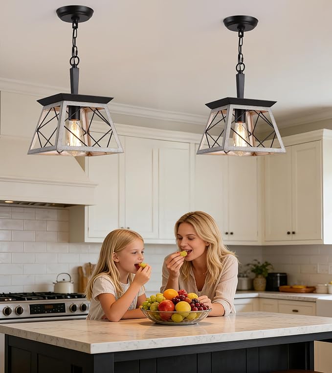 Q&S Farmhouse Dining Room Pendant Light Fixture,1-Light Industrial Chandelier Hanging Lights for Hallway Entryway Patio Kitchen Island UL Listed