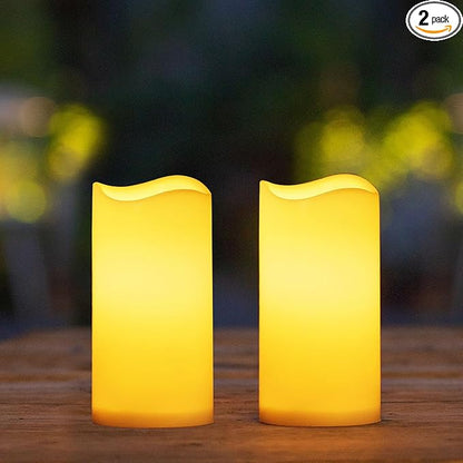 Solar Candles Outdoor Waterproof, 3" x 6" Ivory White Flameless Candles, Dusk to Dawn Light Sensor, LED Rechargeable Pillar Solar Candles for Outdoor Lanterns, Patio Decor, Set of 2