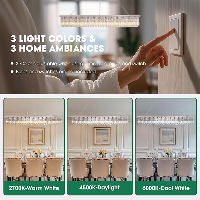 Large Modern Crystal Chandeliers for Dining Room Light Fixture, 13-Light Rectangle Chandelier for Kitchen Island Living Room, L59 Inch, Chrome Finish