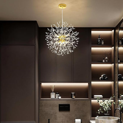 Modern Firework Gold 8 Lights Crystal Chandeliers, Sputnik Dandelion Chandelier Light Fixture Pendant Lighting for Bedroom, Foyer, Hallway, Entryway, Kitchen, Dining Room