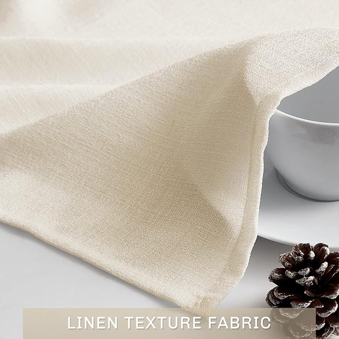 Melodieux Beige Semi Sheer Tier Curtains 45 Inch Length for Kitchen Cafe Bedroom Small Windows, Linen Look Rod Pocket Short Curtain Tiers Voile Drapes, 2 Panels