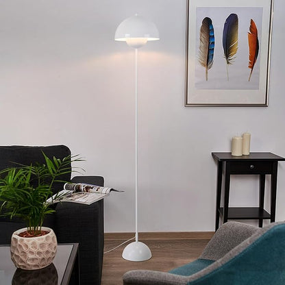 COSYLUX Modern Floor Lamp for Living Room, Industrial Tall Standing Lamp for Bedroom, Metal Shade Reflecting Light Reading Floor Lamp for Office, Nursery Room, Corner(Glossy White)