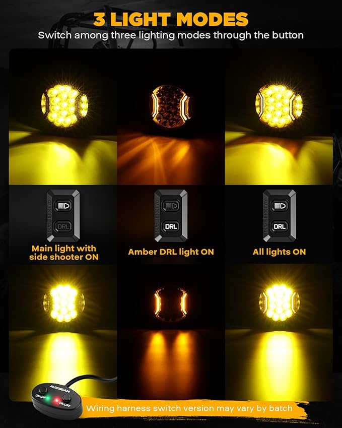 Auxbeam V-Ultra Series 7" 226W Side Shooter LED Offroad Lights, Amber DRL 3 Modes Light Bar, 270° Coverage Round LED Pods Spotlights, 26800LM Yellow Fog Lights with Protective Covers, Pair