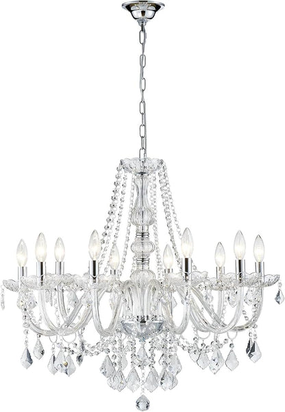 Large Crystal Chandelier, Modern Chrome Crystal Chandeliers for Dining Room Light Fixture, 10-Lights Large Pendant Light Fixtures Luxury Chandelier for Living Room Bedroom Foyer Entryway D26.8''