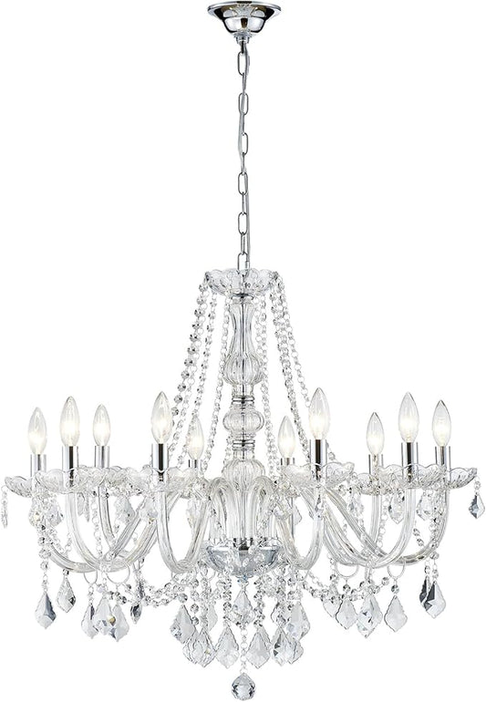 Large Crystal Chandelier, Modern Chrome Crystal Chandeliers for Dining Room Light Fixture, 10-Lights Large Pendant Light Fixtures Luxury Chandelier for Living Room Bedroom Foyer Entryway D26.8''