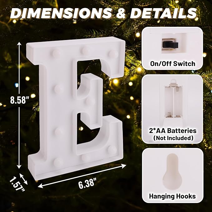 LED Light Up Marquee Letters, Battery Powered Decorative LED Letter Lights, Alphabet Light Up Letters for Wedding Birthday Party,Holiday Lamp or Home Bar Decoration (Letter E)