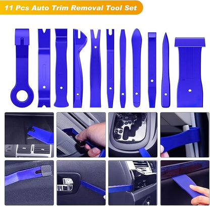 GOOACC 40Pcs Trim Removal Tool,Auto Terminal Removal Key Tool,Auto Clip Pliers Stereo Removal Tools,Car Upholstery Repair Removal Kit,Precision Hook and Pick Set,Wiring Threader,Car Film Scrape-Blue
