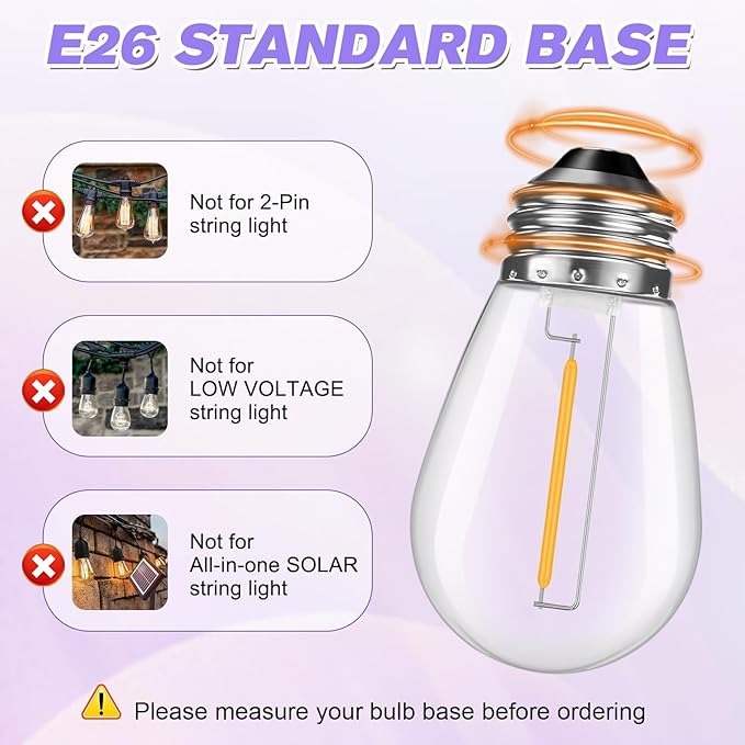 GvvooHome 15 Pack Shatterproof S14 LED Replacement Bulbs for Outdoor String Lights, 1W Equivalent to 11W Incandescent Bulb, Warm White 2200K, Dimmable, E26 Regular Medium Screw Base
