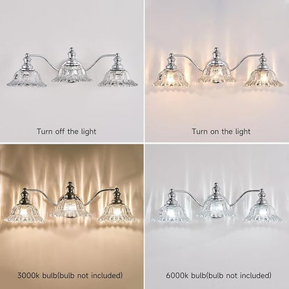 XIEDUN Chrome Vanity Light 3 Light Bathroom Lights Vanity Lights for Bathroom Bathroom Light Fixtures