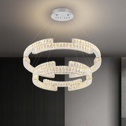 D32''+D20'' Modern 2 Ring Crystal Chandelier for Living Room Dining Room Ring Pendant Light Foyer Entrance Chandeliers LED Dimmable 3000-6000K