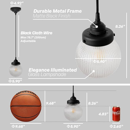 Vintage Ceiling Pendant Light with Clear Ribbed Glass Lampshade, Farmhouse Kitchen Island Hanging Light Fixture for Dining Room Hallway Entryway