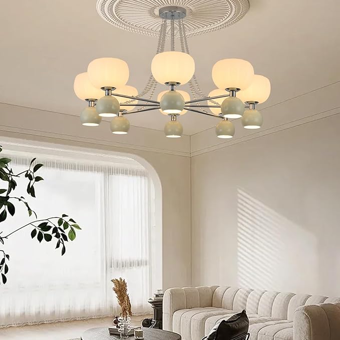Mid Century Modern Globe & Sputnik Chandelier in Brushed Nickel with Crystal Chains,Bubble Chandelier Lighting, Pre-Assembled Round Light Fixture for Living Room,Dining Room,Entryway