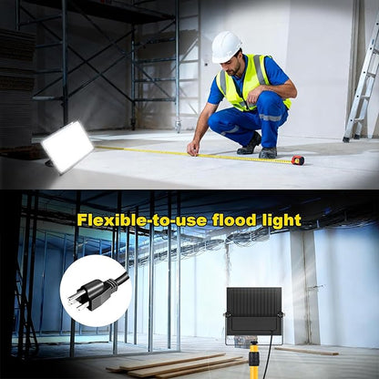 150W Flood Lights Outdoor, 22500lm Bright LED Work Light with Plug, 5000K Daylight White LED Flood Lighting, IP65 Waterproof Security Lights Floodlight for Yard Garage Stadium Playground 2 Pack