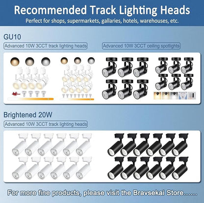 8PCS White H Type Track Lighting Rails Kit, 120V Single Circuit 3-Wire H Track Rail 26FT with Extra 8 I Connectors and Wall Anchors, Made of Aluminum and Strength Guarantee