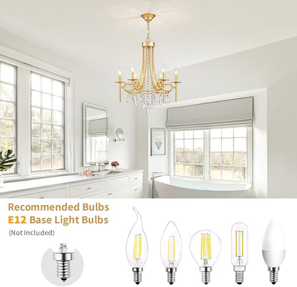 Modern Crystal Chandeliers for Dining Room, 6-Lights Gold Round Chandelier for Entryway, Crystal Chandelier Pendant Ceiling Lighting Fixture for Living Room Bedroom Kitchen Island Foyer Staircase
