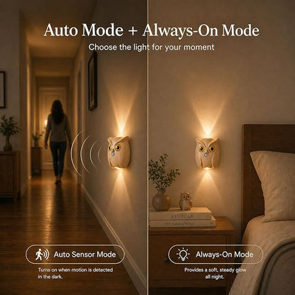 2-Pack Timber Owl Wall Lamp, Cute LED Night Light for Bedroom Decor, Warm Ambient Lighting for Kids Room, Nursery & Hallway, Creative Animal Wall Light, Gift for Home Decoration