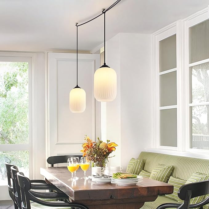 Small Black Pendant Light with Plug in Cord Mini Cylinder Glass Pendant Light Bedside Pendant Lights Plug in Milk Glass Hanging Dining Room Light Fixture