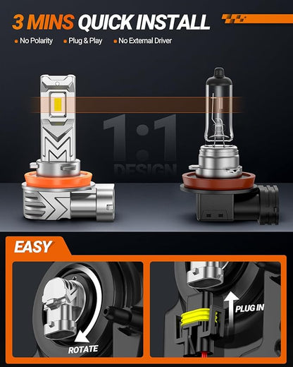 SEALIGHT H8/H16/H11 LED Fog Light Bulb, 17,000 Lumens 6500K White Light, 800% Brightness H11 LED Fog Lights, 60000HRS Lifespan 1:1 H16 H8 Fog Light Bulb, RV Clearance Light Marker Light, Pack of 2
