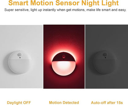YUNLEX 2 Pack Red Night Light, Battery Operated Night Light, 2.6" Small Sticky Lights, Dimmable Motion Sensor Light, 3 Light Modes, Portable LED nightlight for Baby, Kids, Sleep, Bedroom, Bathroom