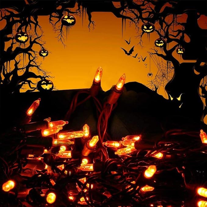 MAGOTAN Christmas Lights Outdoor Battery Operated - 50 LED String Lights with Timer for Halloween Christmas Tree Wreath Party Home Garden Indoor Outdoor Decor, Waterproof, Orange