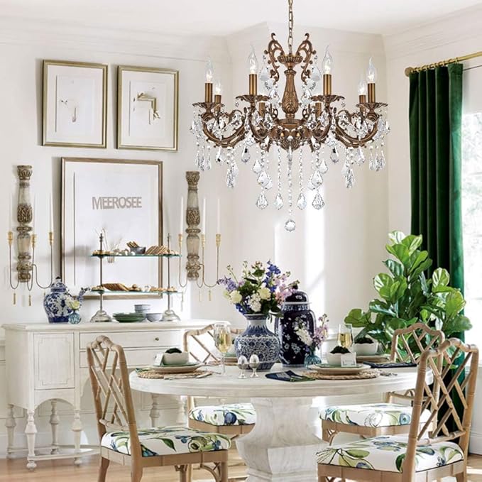 Crystal Chandeliers Contemporary Chandelier 6 Lights Island Lighting Candle Pendant Ceiling Light Fixture for Dining Room Living Room Kitchen Bedroom Hallway Entry D22.1