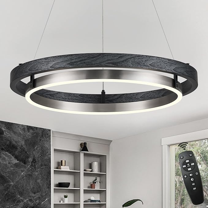 LED Ring Chandelier Dimmable Black Chandelier Round Foyer Chandeliers Light Brushed Nickel Circular Chandeliers for Dining Room Entry Bedroom Office Living Room 24in