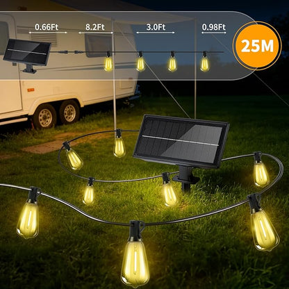 Outdoor Solar String Lights Waterproof: ST38 82ft Shatterproof Patio Lights - Solar Powered & USB Dual Charging - 3 Modes Button Control - Garden Backyard Gazebo Porch Party Decor