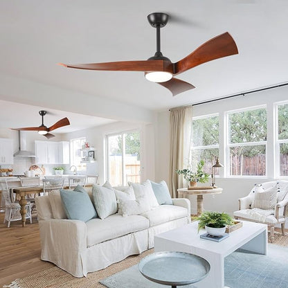 52 Inch Modern Ceiling Fans with Lights and Remote Control Quiet Motor with 6 Speeds, Unique Fan Design Indoor Outdoor Ceiling Fan with Light for Farmhouse Patios Bedroom Living Room