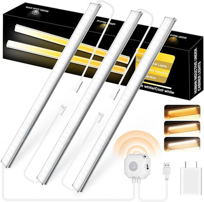 Daymeet Motion Sensor Dimmable 12 Inch Ultra Thin Under Cabinet Lighting, Under Cabinet Lights Plug in, Super Bright LED Lights Bar Under Counter Lights Indoor for Kitchen, Shelf, Closet (3 Pack)