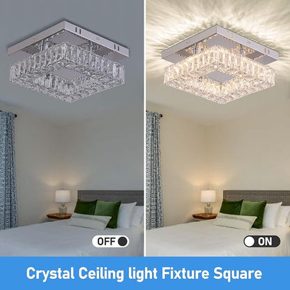 9.8" Modern Mini LED Chandelier Square Crystal Ceiling Light Flush Mount Ceiling Light for Hallway Foyer Kitchen Closet 3000 K Warm White