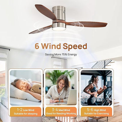 Sofucor 52 Inch Smart Ceiling Fans with Light-Modern Solid Wood Outdoor 3 Blades Ceiling Fan with Alexa/Google/APP/Remote Control for Bedroom Living Room Indoor Farmhouse Patio,DC Motor,Silver & Brown